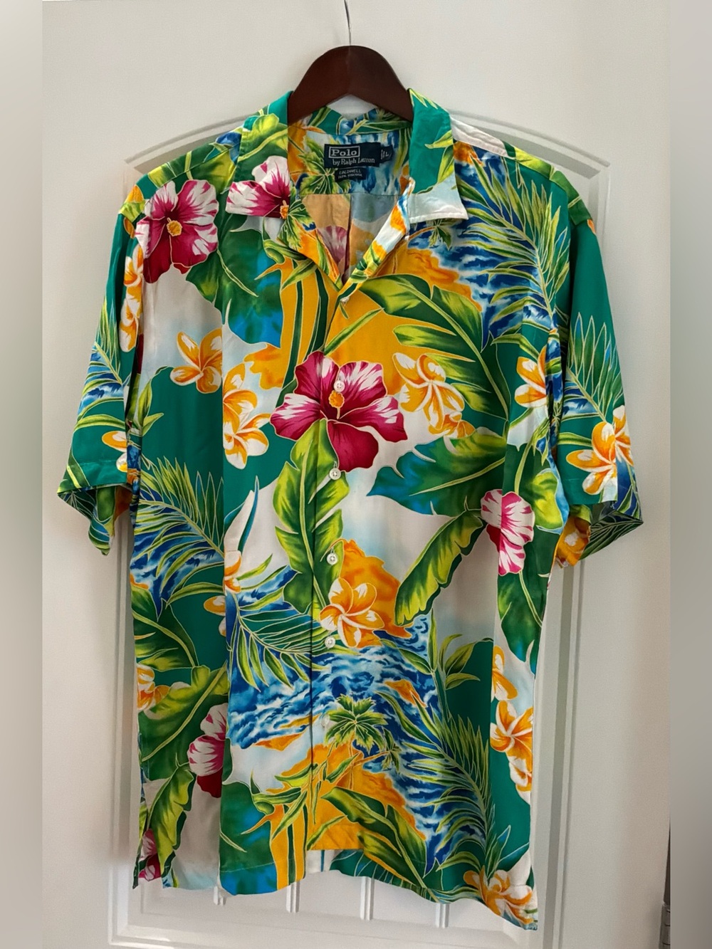 Vintage Ralph Lauren Green Tropical Floral Button-Down Shirt, Size Large